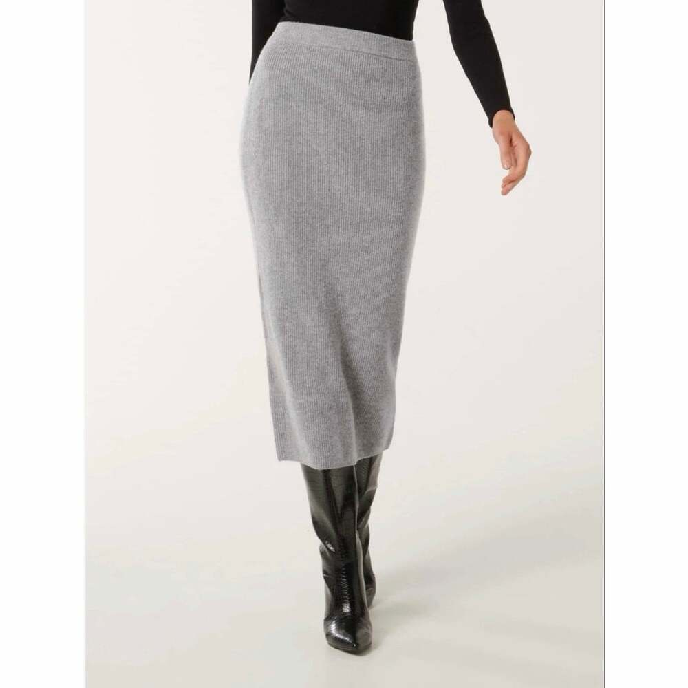 Ever New Erin Knit Midi Skirt XS Gray Wool Cashmere Ribbed Sweater EUC